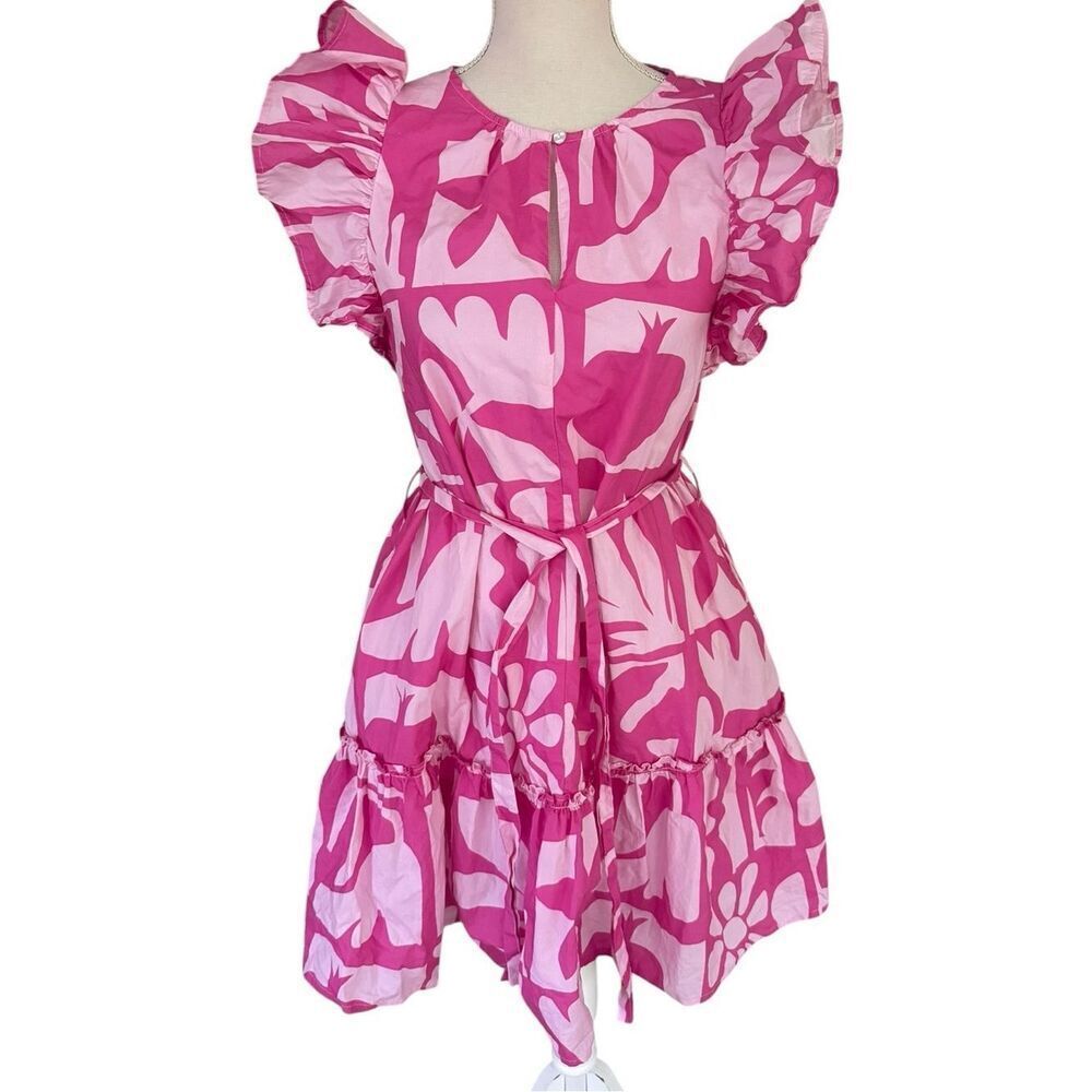 Oliphant Flirty Ruffle Hem Mini Dress in pink XS